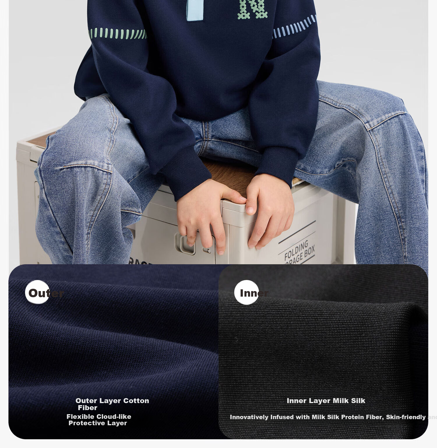 Zuo Xi Boys' Polo Collar Sweatshirt 2026 New College Colorblock Children's Spring Top Deep Navy 170 8